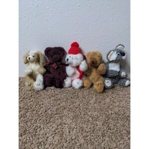 TY 1993 Attic Treasure Collection Set Of 5 Jointed Plush Koala, Dog & 3 Bears